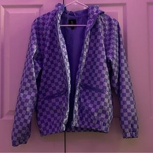 Purple checkered Rain Coat Zip Up Jacket